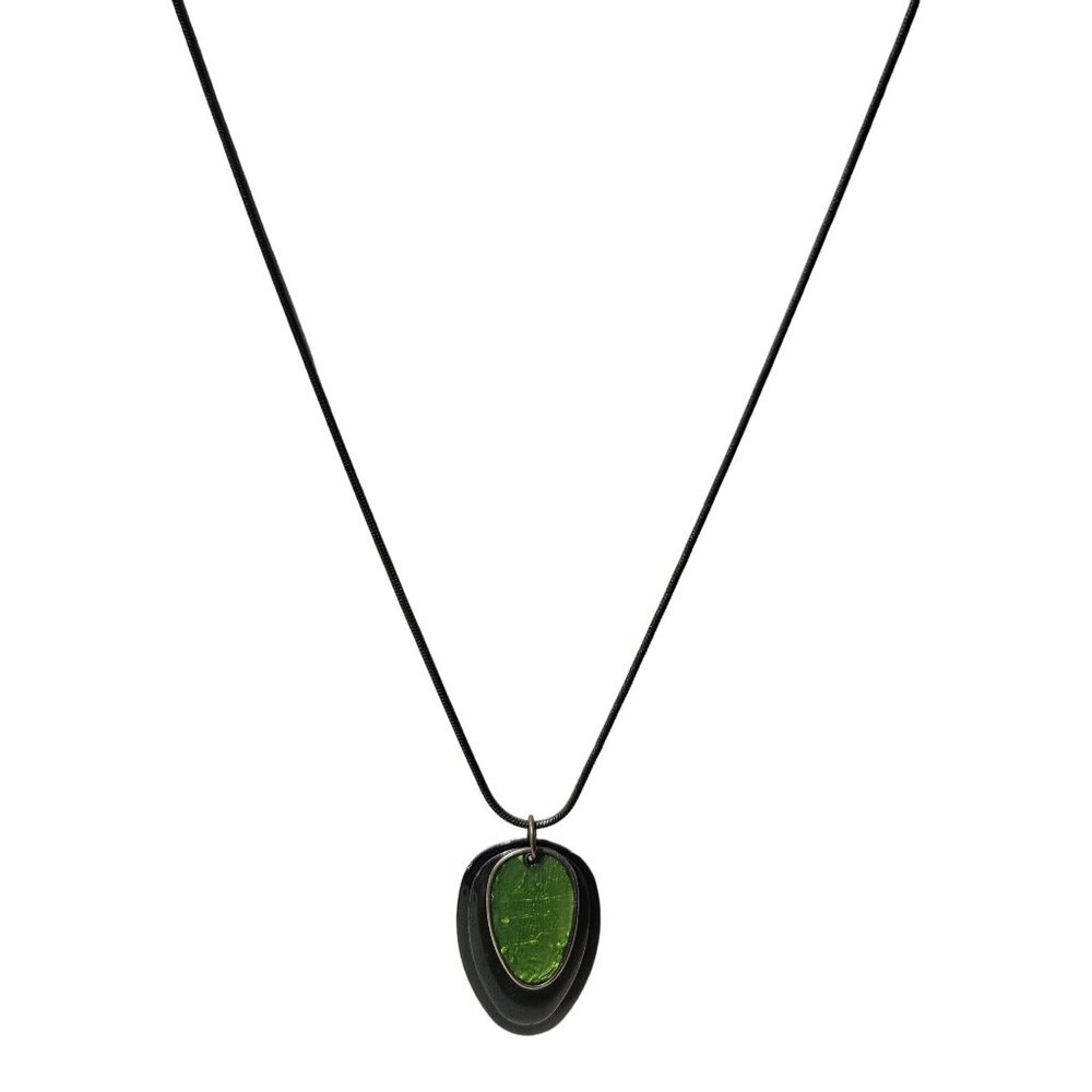 Boho Chic Green Brown Stacked Glass Pendant Necklace Fashion Jewelry Women